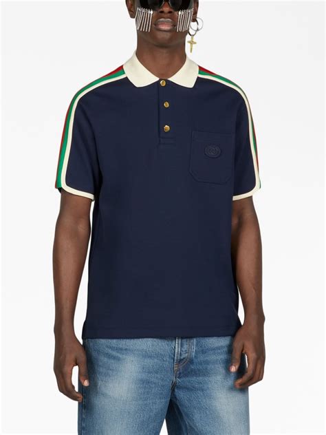 Gucci Cotton Jersey Polo Shirt With Web In Blau Modesens