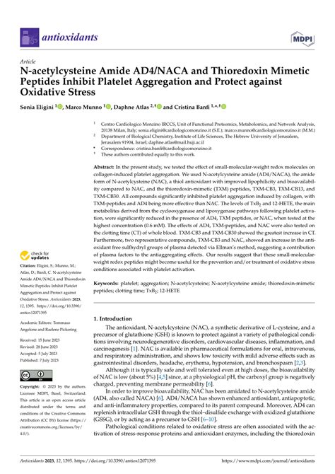 PDF N Acetylcysteine Amide AD4 NACA And Thioredoxin Mimetic Peptides