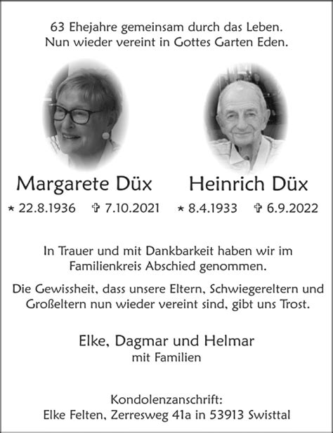 Traueranzeigen von Heinrich Düx WirTrauern