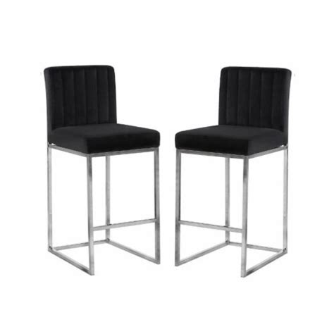 Home Square 2 Piece Upholstered Velvet Counter Stool Set In Black 1 Frys Food Stores