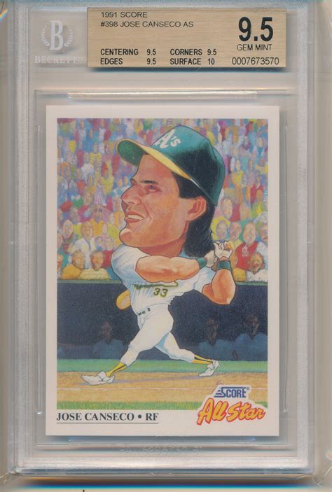 1991 Score Jose Canseco All Star 398 Sub Grades 1 10 3 9 5 S