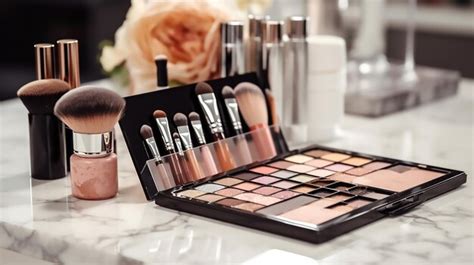 Premium Photo | Palette of Glam Eyeshadow Palette and Makeup Artists Tools on a Muted Background