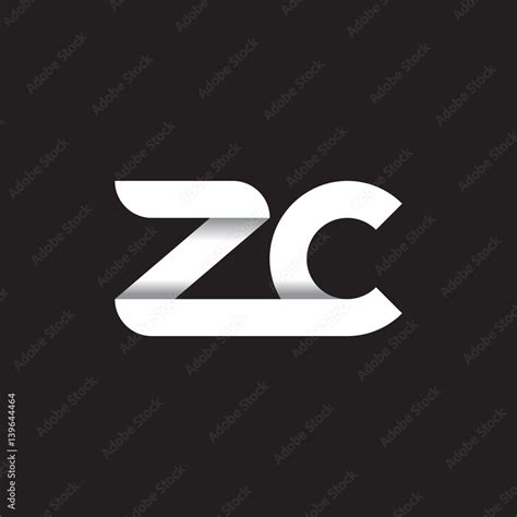 Initial lowercase letter zc, linked circle rounded logo with shadow ...