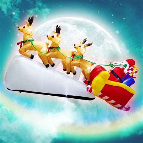 Luxfcup Ft Long Christmas Inflatable Santa Reindeer Decoration For