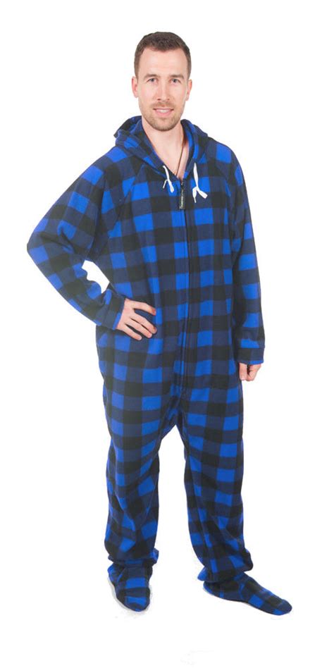 Blue Buffalo Plaid Footed Deluxe Fleece Pjs Uni Sex Onesie Footie