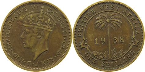 BRITISH WEST AFRICA SHILLING 1938 George VI 1936 1952 SS MA Shops