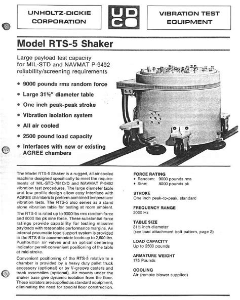 Unholtz Dickie Ud Rts Shaker Vibration System Lbs Rms Ma