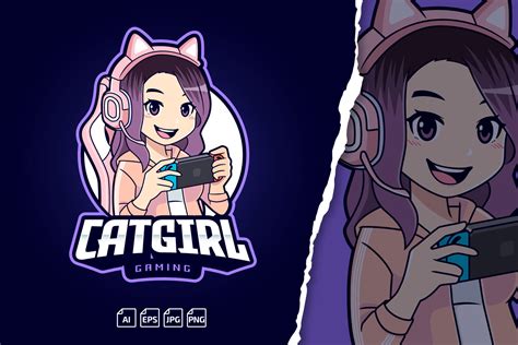 Cat Girl Gamer Girl Esport Logo Graphic by tkztype · Creative Fabrica