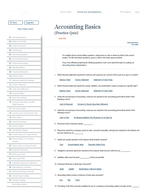 Accounting Basics Quiz | PDF | Debits And Credits | Balance Sheet