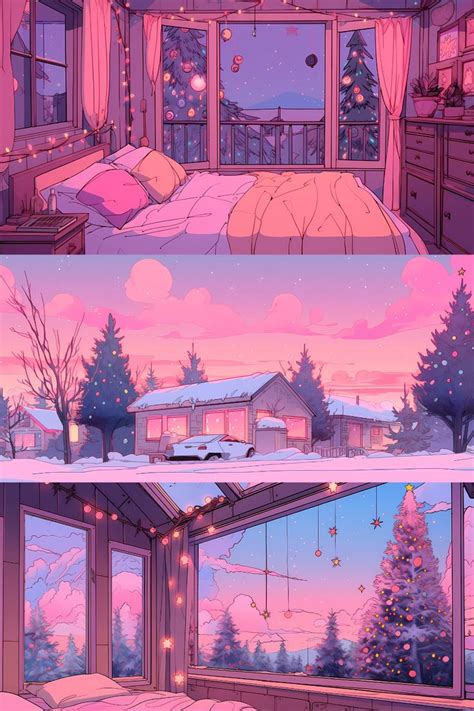 Pink Christmas Wallpaper Holiday Wallpaper Lofi Wallpaper Ghibli