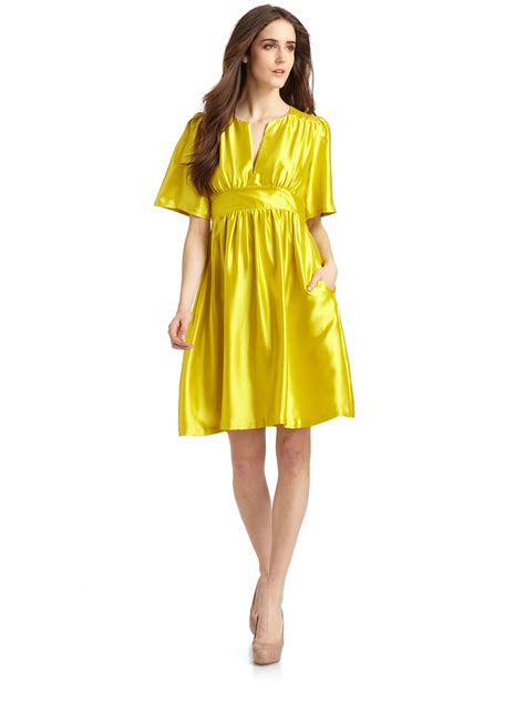 Lyst Cynthia Rowley Silk Satin Dress In Yellow