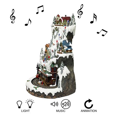 Christmas Village Centerpiece Decor Tiered Ski Resort Mountain With