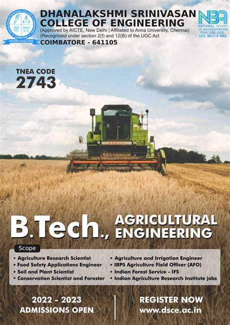 Admissions Open B Tech Agricultural Engineering Dsce