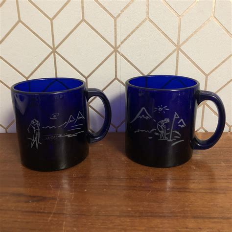 Vintage Golf T Cobalt Blue Glass Coffee Mug Etched Golf Etsy