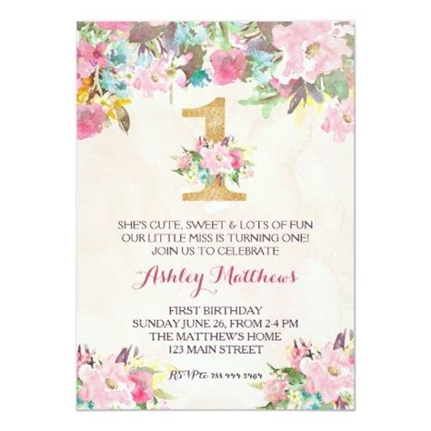 1st Birthday First Beautiful Floral Invitation Invitation Zazzle