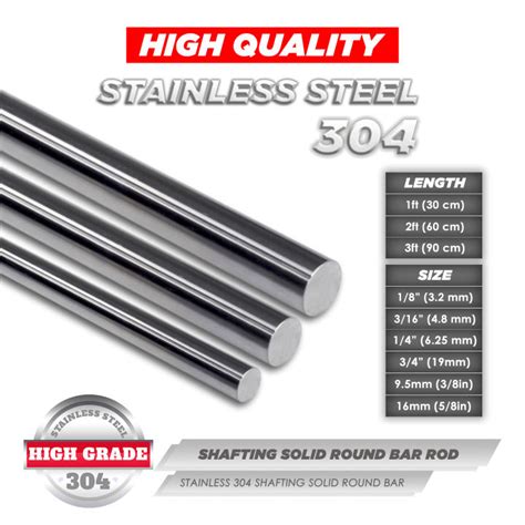 Stainless 304 Shafting Solid Round Bar Rod Sizes 1 8 3 16 1 4 3 4