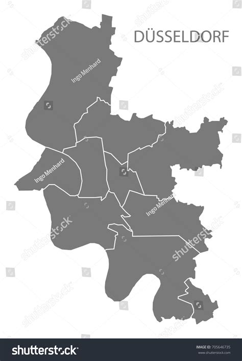 Dusseldorf City Map With Boroughs Grey Royalty Free Stock Vector