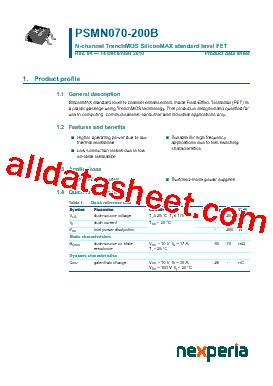 PSMN070 200B Datasheet PDF Nexperia B V All Rights Reserved