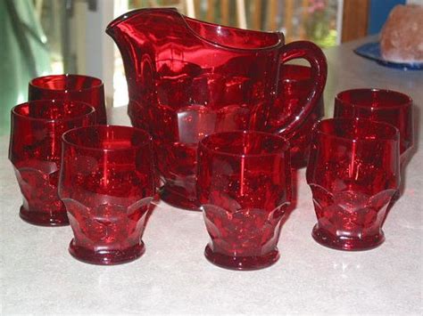 Gorgeous Vintage Georgian Ruby Red Honeycomb Pitcher And 8 Etsy Viking Glass Glass Set Red Glass