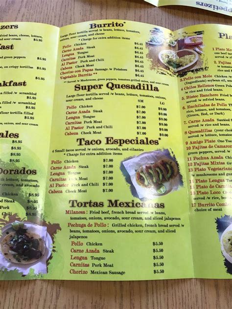 Menu At Taqueria El Amigo Restaurant Waltham