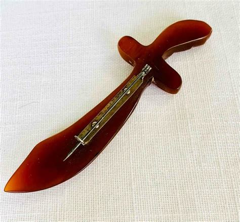 Vintage Rich Amber Bakelite Large Scimitar Sword Broo Gem