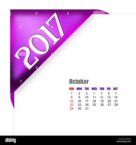 2017 October Calendar Stock Photo Alamy
