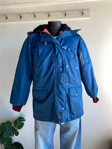 1970s Arctic Snorkel Parka Navy With Orange Interior Made In Hong Kong M L Etsy