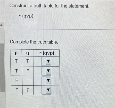 Solved Construct A Truth Table For The Statement ∼q∨p