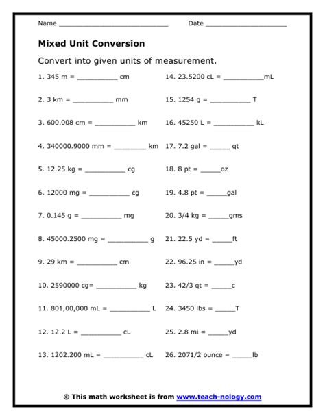 Conversion Of Units Worksheet Physics Worksheet Metric Conve