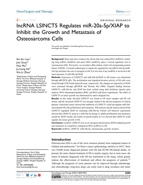 Pdf Lncrna Lsinct Regulates Mir A P Xiap To Inhibit The Growth