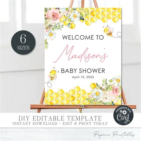 Editable Welcome To Baby Shower Sign Bee Baby Shower Welcome Sign Bee