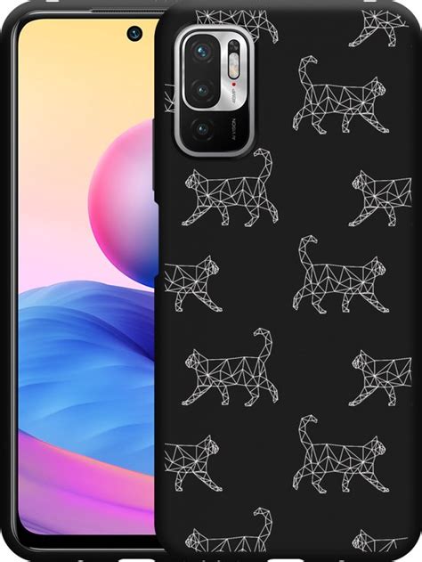 Redmi Note 10 5G Hoesje Zwart Geometric Cats Designed By Cazy Bol