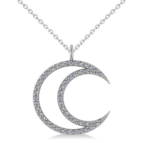 Diamond Crescent Moon Pendant Necklace 14K White Gold 0 46ct AD6938