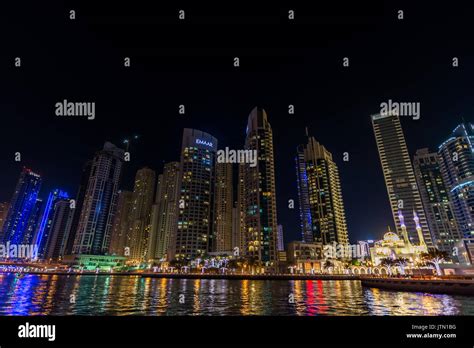 View of the Dubai marina at night, Dubai, United Arab Emirates Stock Photo - Alamy