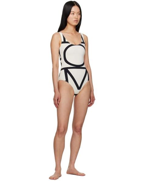 Totême Toteme Off White And Black Monogram One Piece Swimsuit Lyst