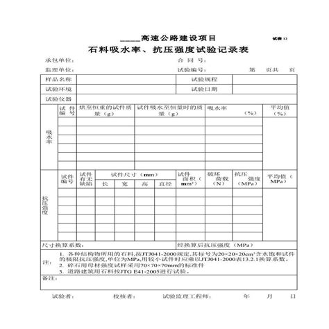 石料吸水率与抗压强度试验记录表电气试验资料土木在线