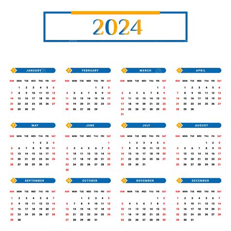 2024 Calendar With Blue And Yellow Unique Geometric Design Vector