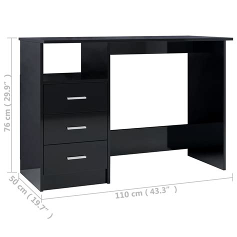 Tmishion Bureau Avec Tiroirs Noir Brillant X X Cm Agglom R