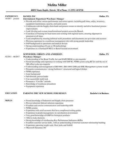 Warehouse Manager Resume Templates