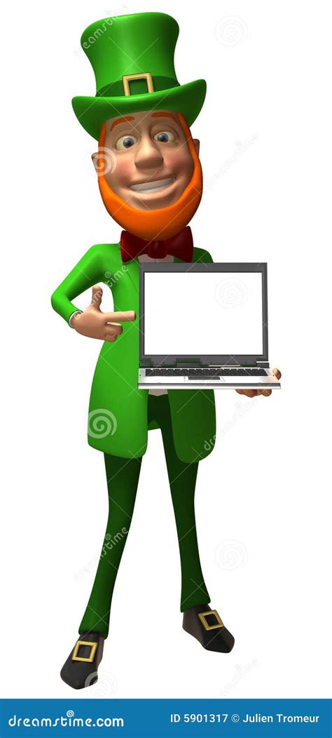 Irischer Kobold Mit Einem Laptop Stock Abbildung Illustration Von