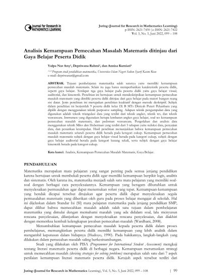 Analisis Kemampuan Pemecahan Masalah Matematis Ditinjau Dari Gaya