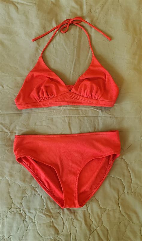 1970s Union Made Orange Bikini Retro Boho Two Piece S Gem