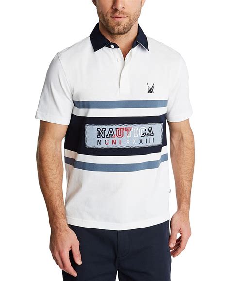 Nautica Mens Blue Sail Classic Fit Logo Stripe Piqué Polo Shirt