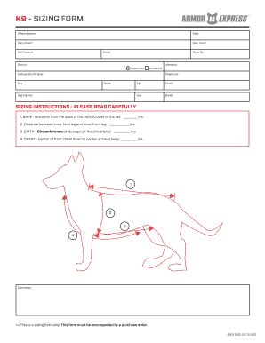 Fillable Online K Sizing Form Armorexpresscom Fax Email Print