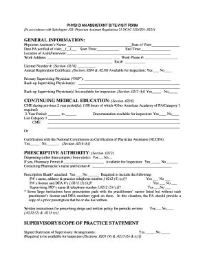 Fillable Online PHYSICIAN ASSISTANT SITE VISIT FORM Fax Email Print