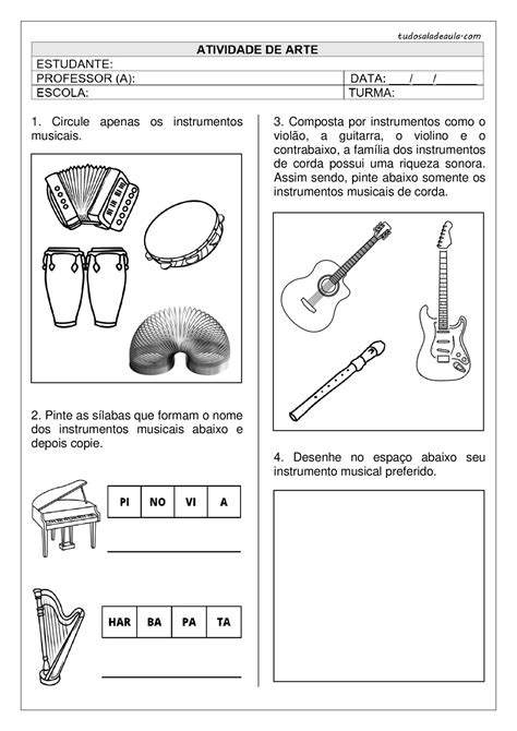 Atividade De Música Para Ensino Fundamental - Atividade sobre os Instrumentos Musicais - 1º e 2º ano - Tudo Sala de ...