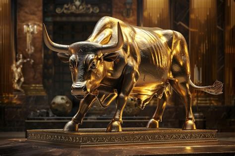 Una Estatua De Toro De Oro Con Cuernos Que Dicen ToroBull Acciones