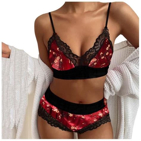 Femmes Imprimer Pyjamas Sans Manches En Dentelle Cami Shorts Lingerie Ensemble De Vêtements De