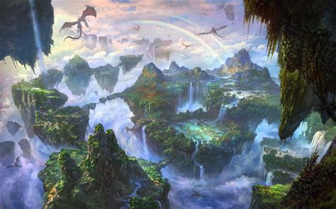 Floating Islands With Dragons Papel De Parede Paisagens Arte Da