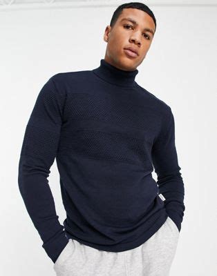 Selected Homme Pull Col Roul En Maille Rayures Textur Es Bleu